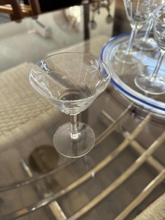 Vintage Hand-Engraved Crystal Glasses, 1940s, Set of 6 – Glass & Decanter (photo 5 of 6)