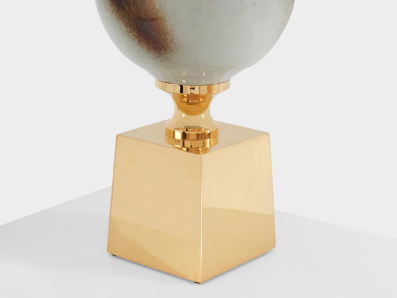 Image 1 of Philippe Barbier pair of large ceramic and brass table lamps 1970s