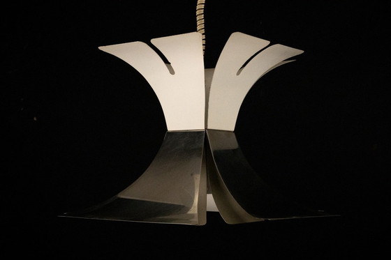 Image 1 of Lampadario anni '70 in stile Goffredo Reggiani in lacca e cromo