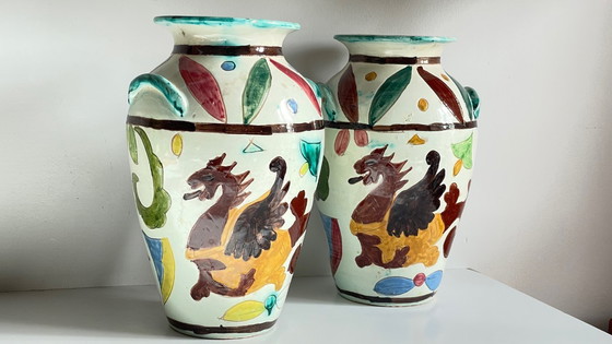 Image 1 of Vintage Italy VASES DRAGON Pattern