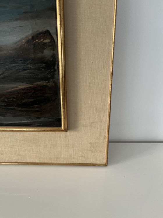 Image 1 of Vintage Oil Painting by W. Baele – Moody Seascape, Mid-Century Framed