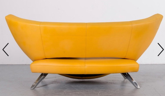 Image 1 of Leolux, Danaïde sofa, yellow leather, taupe leather cushions