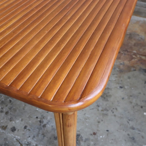 Image 1 of Table de salle à manger vintage en rotin 70s côtelé 4 places