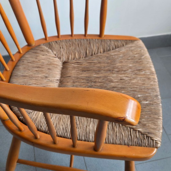 Image 1 of FAUTEUIL VINTAGE DE ARNO LAMBRECHT POUR WKS MOBEL 1950 EN HETRE & JONC 50S 1950S