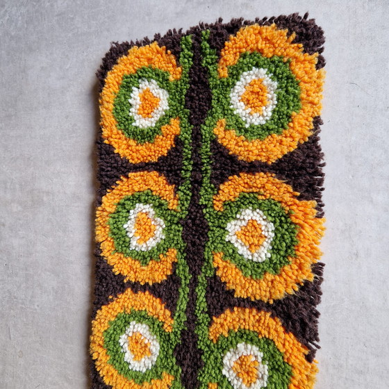 Image 1 of 60's 70's wollen vintage wandkleed loper tafelloper retro patroon space age kleedje