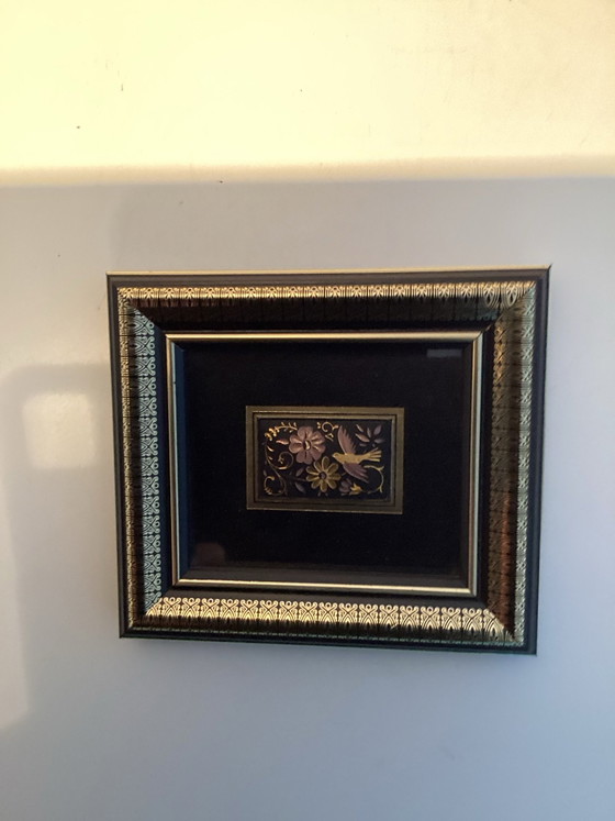 Set of 2 Vintage Damasquinado Toledo (Anframa) - Framed 24K Gold., Art, Glass, Black (photo 2 of 9)