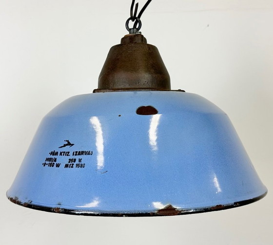 Image 1 of Industrial Blue Enamel and Cast Iron Pendant Light, 1960s