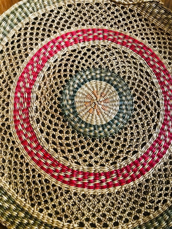 Image 1 of Grote ronde draagtas van riet