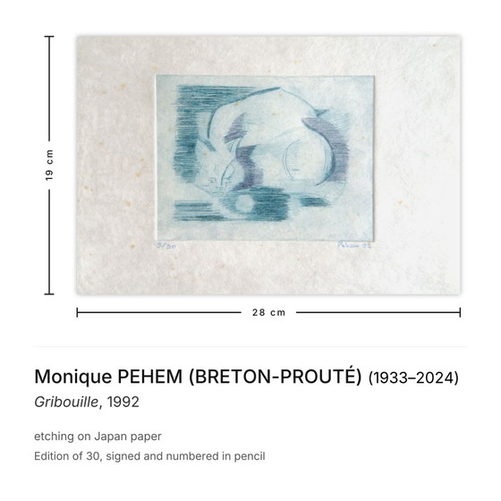 Image 1 of Monique PEHEM (BRETON-PROUTÉ) Krabbel Gesigneerde ets 1992