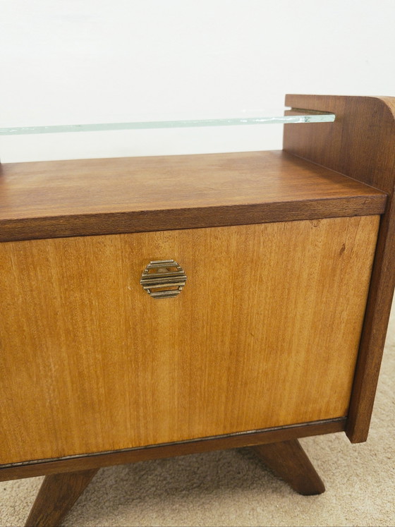 Comodino Mid-century, Comodini, Vetro, Legno, Marrone (foto 3 di 7)