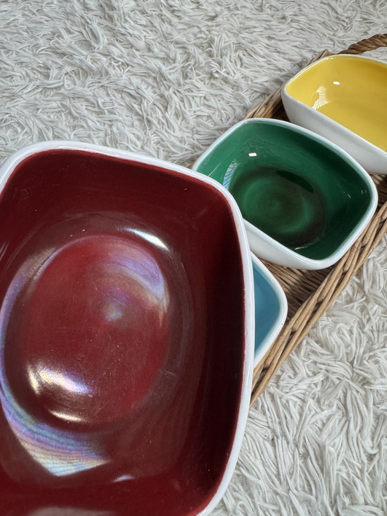 Image 1 of Service apéritif céramique et osier années 60