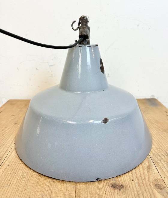 Image 1 of Industrial Grey Enamel Factory Pendant Lamp, 1960s