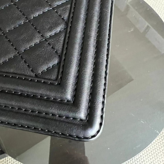 Image 1 of Chanel Boy Medium - 25CM Paris-Dallas Metal Edge Grained Calfskin Black Silver Hardware Series 19