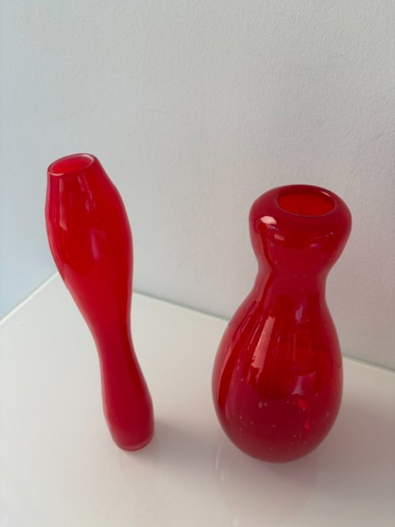 Set of 2 Red Glass Vases – Italian Glass Art (photo 5 of 10)