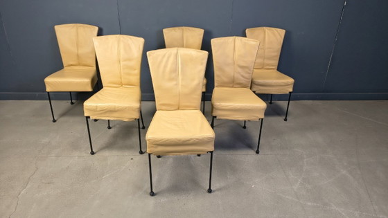Image 1 of Chaises de salle à manger vintage en cuir, lot de 6, années 1980