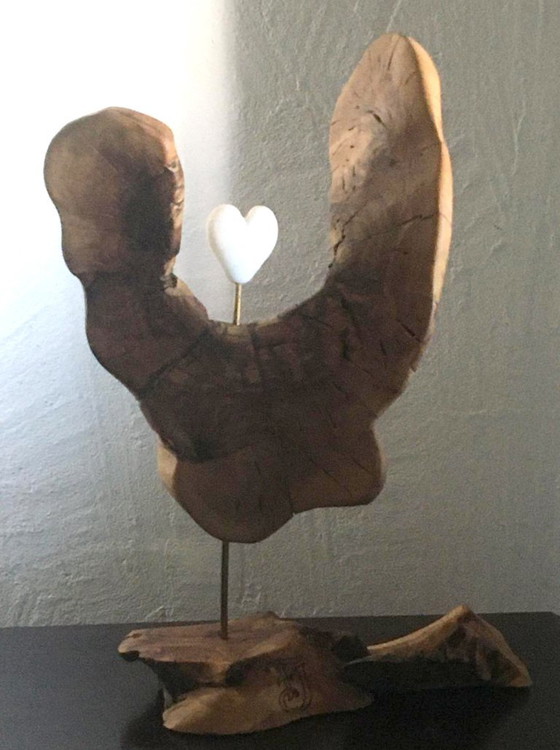 Wooden Sculpture with Heart, Organic Style, named "Heart's Refuge", Metal, Brown, Organic Modern (photo 3 of 12)