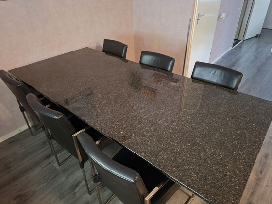 Beautiful Dining Table With Granite Top And 6 Chairs – Metal, Stone (photo 3 of 5)