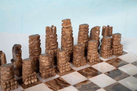 Image 1 of Vintage Natural stone chess game, Midmod onyx chest game