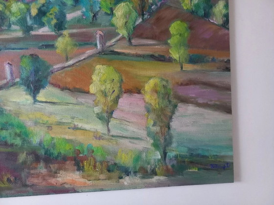 Image 1 of CARLES COMPTE | Hügellandschaft mit Kapelle | ORIGINAL Ölgemälde auf Holzplatte