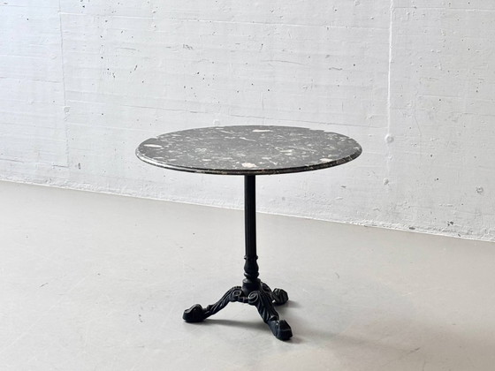 Image 1 of Eleganter dunkler Bistrotisch mit Marmorplatte, 1980er Jahre