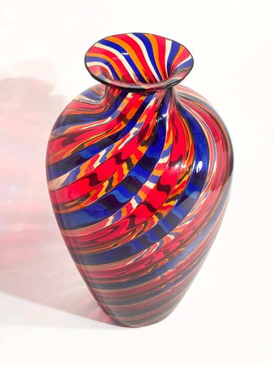 1970s Multicolored Cane Murano Glass Vase (photo 3 of 13)
