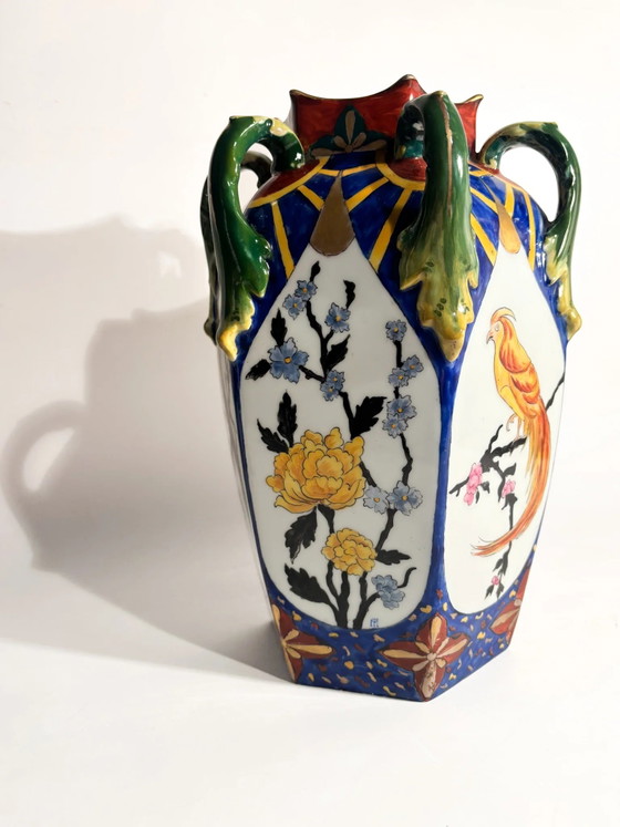Czechoslovakian Ceramic Vase with Handles and Floral Motifs 1960s – Porcelain (photo 14 of 17)
