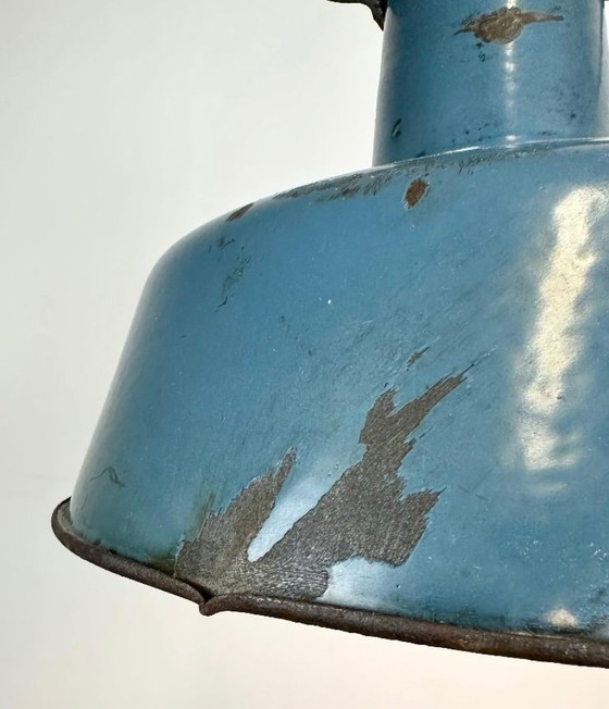 Image 1 of Industrial Blue Enamel Factory Lamp with Cast Iron Top, 1960s