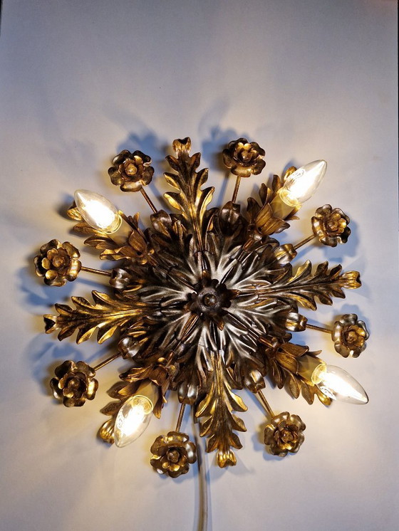 Image 1 of Plafonnier/applique murale florale dorée florentine – 42 cm par Illuminazione d'Arte S.N.C.