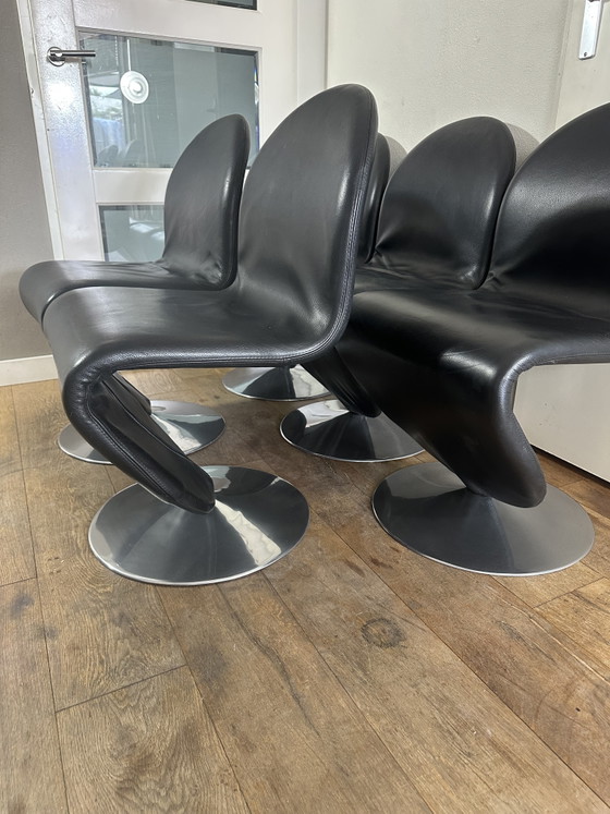 Set unico di 5 sedie da pranzo "System 1-2-3" di Verner Panton – Originali anni '70 di Fritz Hansen – Leather (photo 6 of 13)