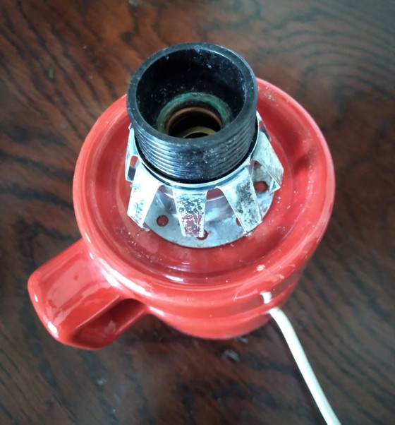 Image 1 of Space Age table lamp, red ceramic and bubble glass