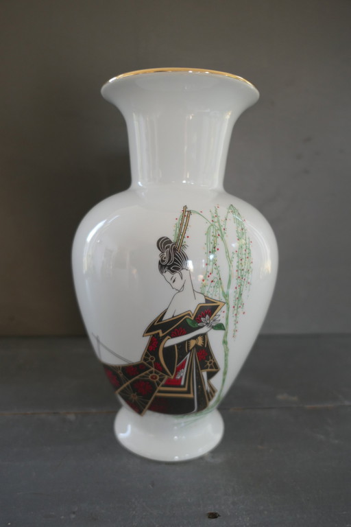 Vintage Apulum Vase White Porcelain With Geisha