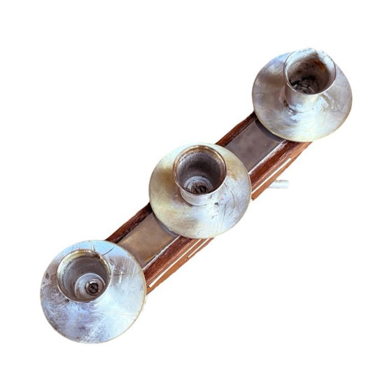 Image 1 of Stylish mid‑century modern candlestick JRUS‑Metall GmbH – wood+metal Germany 1960s