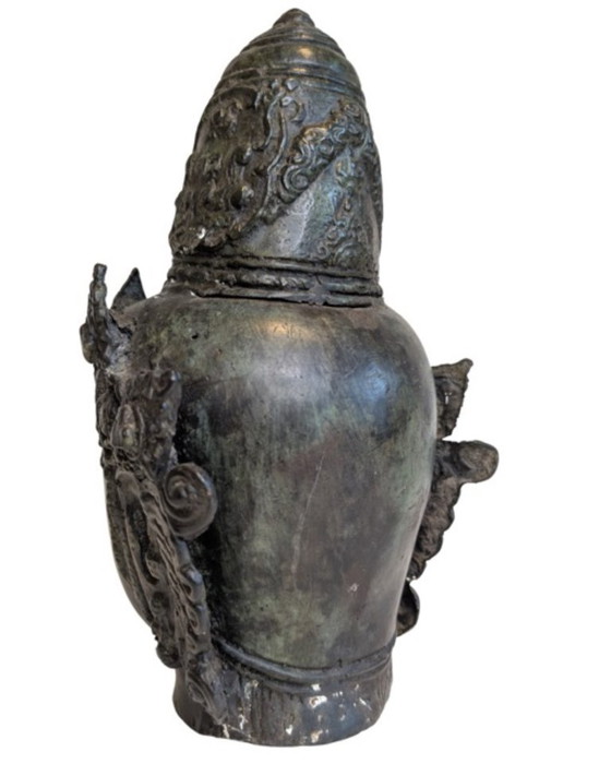 Antica testa in bronzo di una divinità incoronata, probabilmente Vishnu – Giava - 094 – Sculture, Bronze (photo 6 of 9)