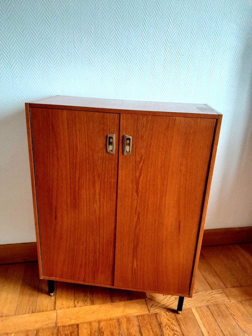 Mid-century vintage cherry wood shoe cabinet