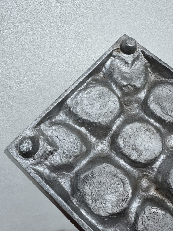 Image 1 of Brushed aluminum candle holder in a 1970s Scandinavian brutalist style