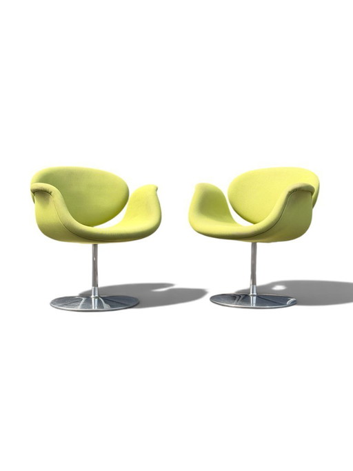 Pair Of Authentic Pierre Paulin "Little Tulip" Chairs For Artifort - Vibrant Green – eetkamerstoelen, Textile