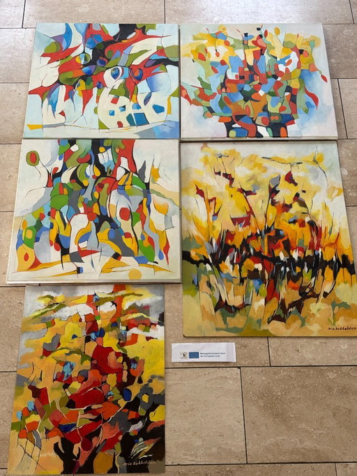 4x acrylic on canvas and paper, unframed