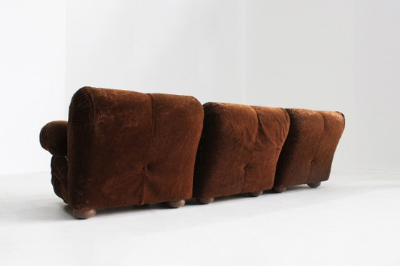 Modulaire bank, bruin fluweel-achtig, Modulaire banken, Textiel, Vintage (foto 5 van 10)