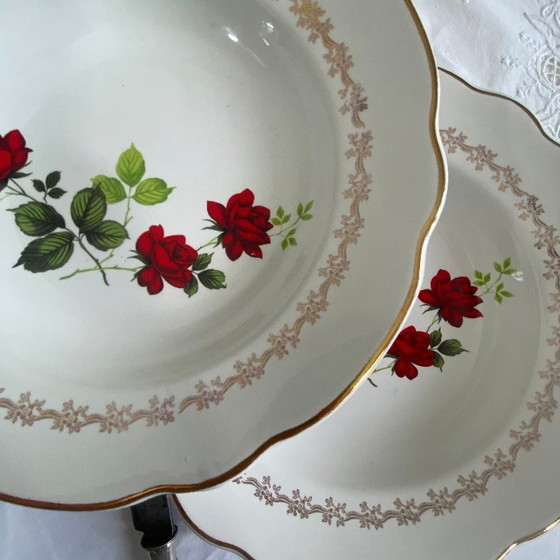 Image 1 of 6 antique earthenware soup plates from the French factory in Sarreguemines