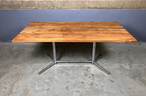 Solid Teak Dining Table Desk Industrial Vintage Chrome