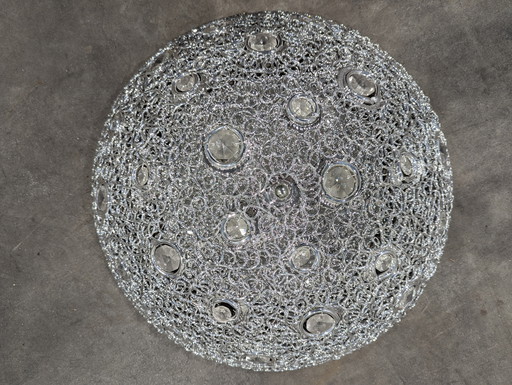 Beautiful silver ceiling lamp with crystals