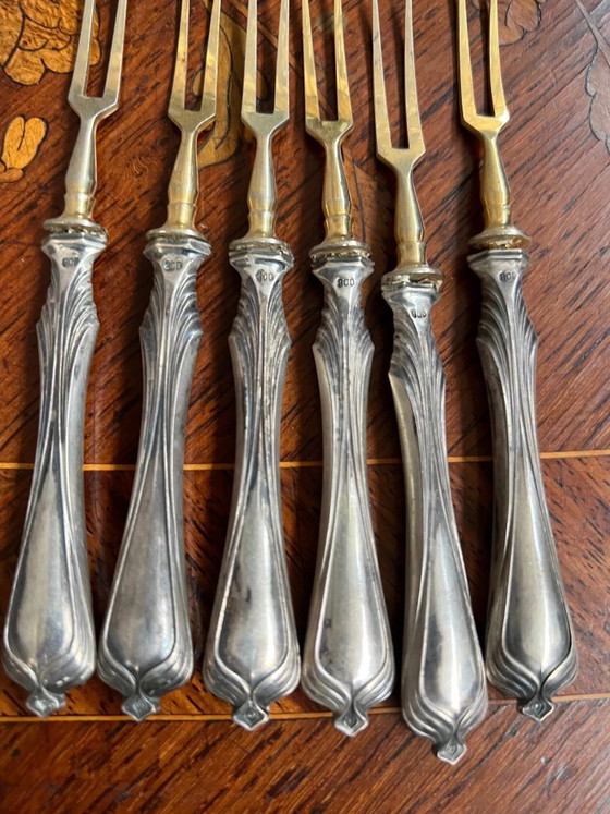 Set messen en vorken voor fruit., Besteksets, Zilver, Gold (foto 10 van 15)