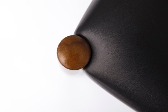 Image 1 of Set of 6 Vintage Teak Dining Chairs 1960s Germany, Mid Century Modern with Black Faux Leather