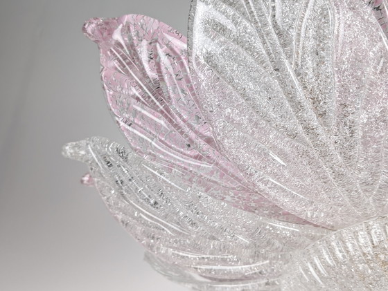 Image 1 of Grote Murano Plafondlamp van roze en wit glas, Italië, jaren 1970