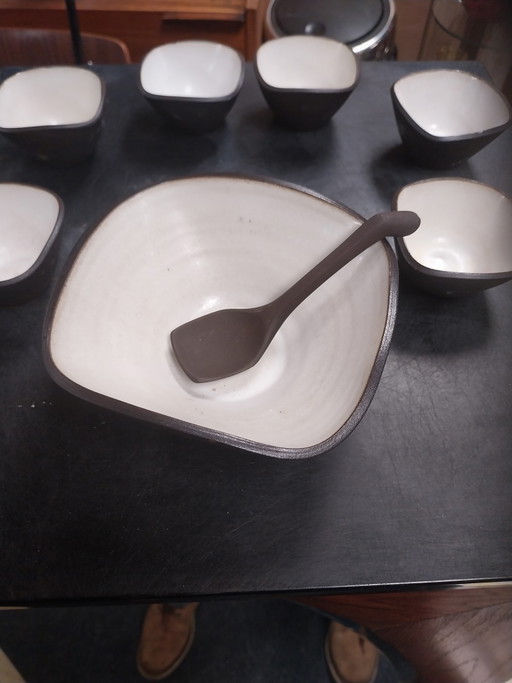 1 x peanut set by Ravelli, 8-piece, including original spoon, 1970s