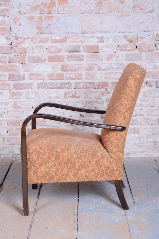 Pair of Restored Art Deco Armchairs, Beech, Polish, Reupholstered, Czech, 1930s – Textile, Wood (photo 5 of 18)
