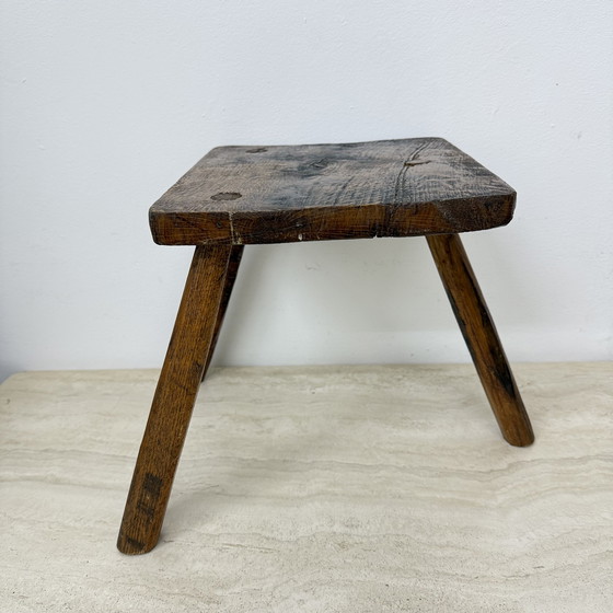 Image 1 of Vintage Brutalist Solid Wooden Stool Side Table