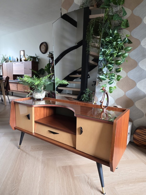 Mid-century Vintage kaptafel/tv meubel/stereokast – rockabilly, tv-meubelen, Wood (photo 9 of 15)