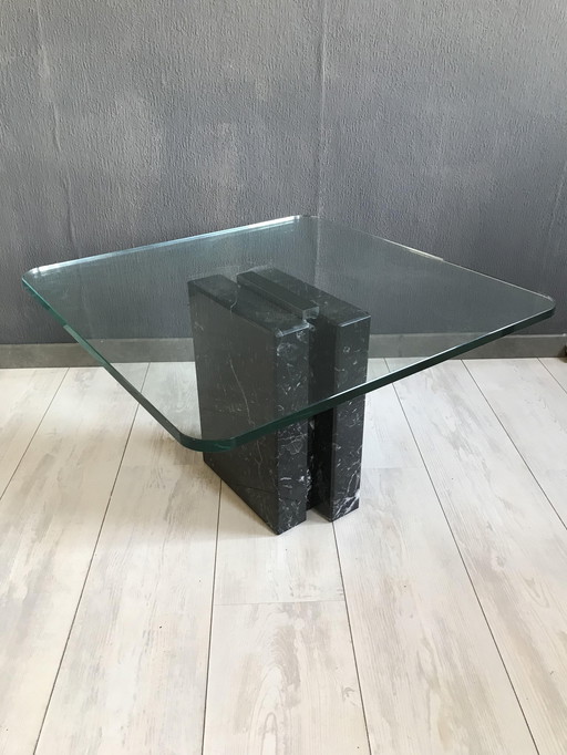 Vintage Glass Marble Coffee Table 1970s