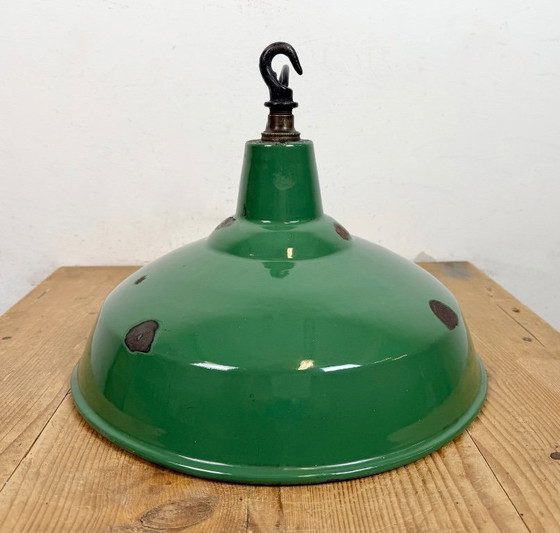 Image 1 of Industrial British Green Enamel Factory Pendant Lamp, 1960s
